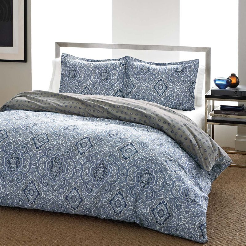 Ensemble de housse de couette réversible en coton City Scene Milan, Housse de couette très grand + 2 taies, Bleu