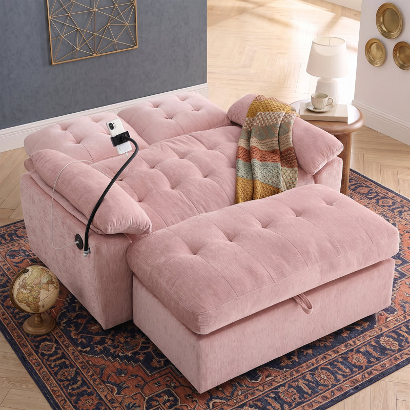 Fauteuil inclinable de 56 po avec dossier réglable, canapé 2 places en chenille avec repose-pieds et port USB pour le salon