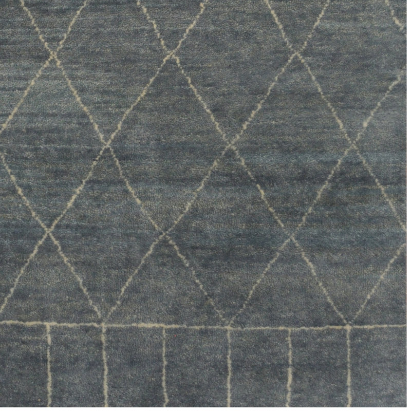 Tapis marocain gris en laine noué à la main de conception unique 5 pi 1 po x 8 pi Lues