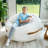 Big Joe Fuf Oversized Foam Bean Bag Chair with Removable Cover for Kids, Teens, Adults, Sandstone Textured Boucle, Large Reading and Gaming Seat-118103322-118103318