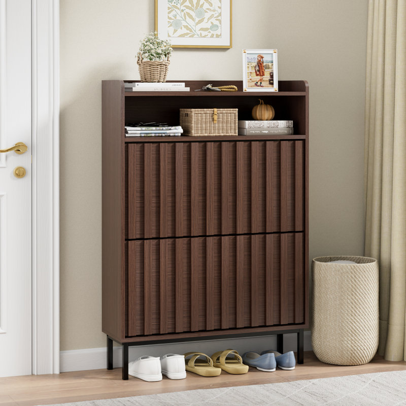 Sevyn 12 Pair Stackable Shoe Storage Cabinet, Coffee