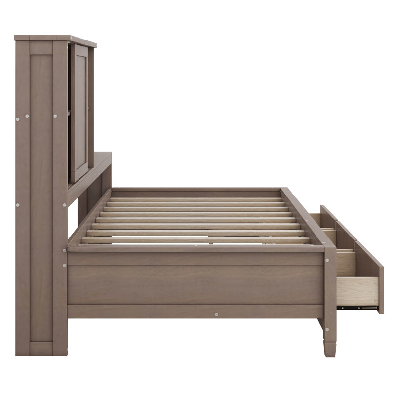 Cara Twin Size Lounge Daybed with Storage Shelves, Antique Wood