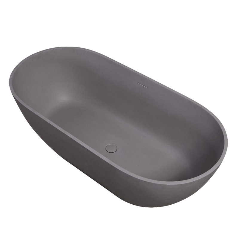 63" Luxury Solid Surface Bathtub, Stone Resin Freestanding Soaking Bathtub With Overflow And Pop-Up Drain For Contemporary Bathroom, Matte Grey