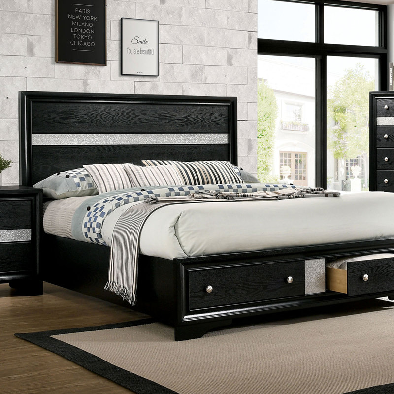 Zigler Platform Bed with Footboard Drawers, Queen, Black