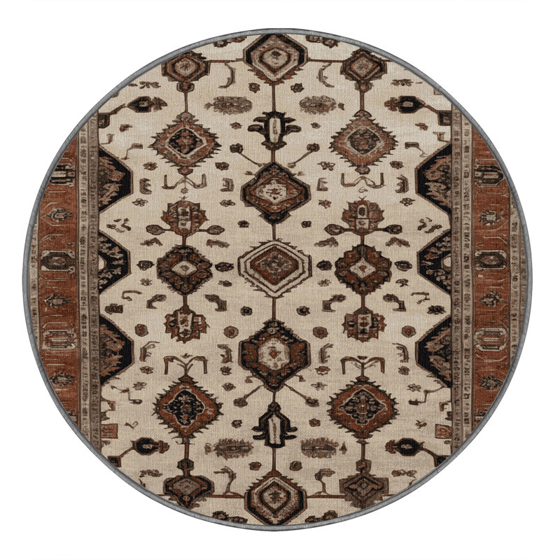 Tapis persan gris lavable à la machine, Rond 4 pi