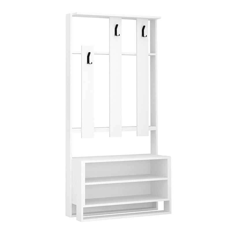 Cannes Hall Tree 90cm Wide with Bench and Shoe Storage, White