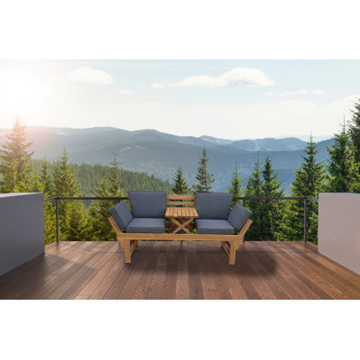 Sierra Woodland Outdoor Bench/ Lounger with Foldable Middle Table and Cushions by Sierra Collection