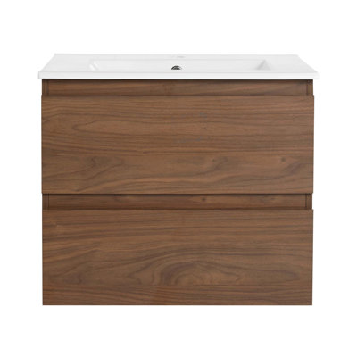 24" Wall-Mounted Bathroom Vanity With Ceramic Sink, 2-Soft Close Drawers