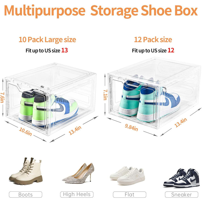 10 Pack Clear Plastic Stackable Shoe Boxes With Lids, Durable Shoe Storage Organizer For Closet, Sneaker Display Case, Multipurpose Storage Solution