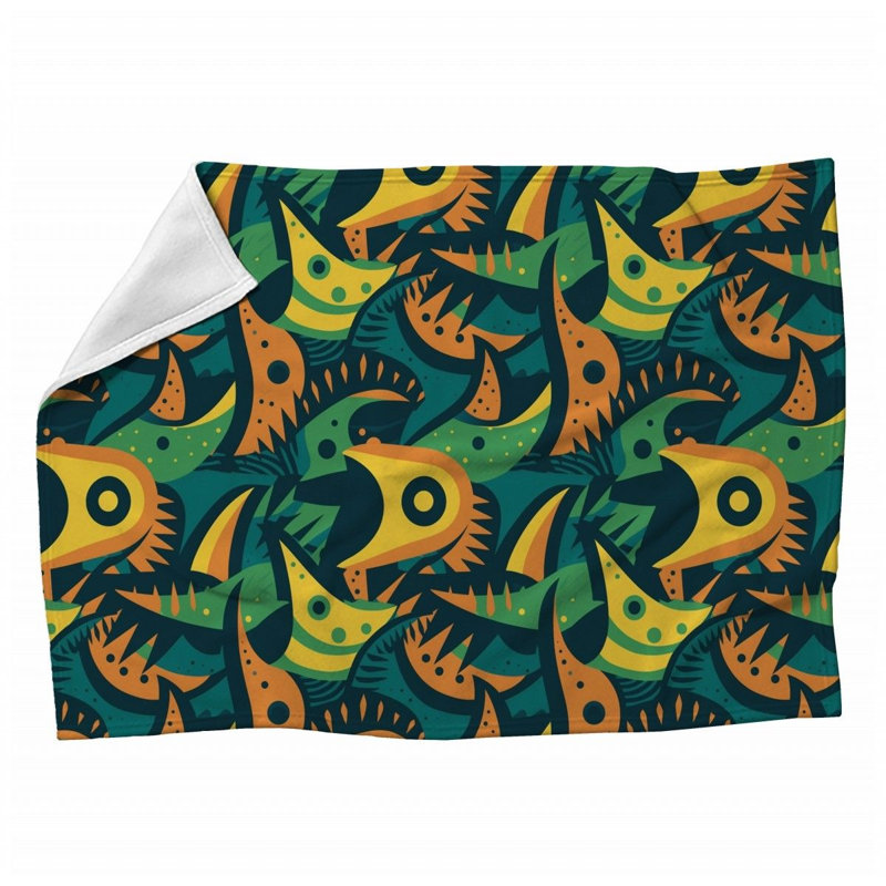 Machine Printed Throw Blanket, Abstract, Multicolor Brown/Green/Yellow, 80" L x 60" W