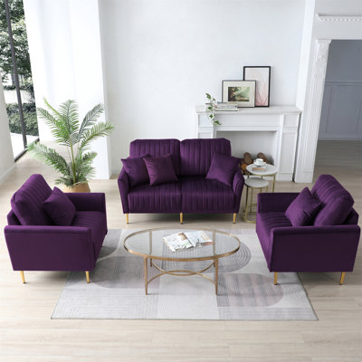 Mid Century Modern Sectional Sofa Set, Couch Sets For Living Room 3 Pieces, 2 Piece Fabric Arm Chair And 1 Piece Loveseat Set For Living Room, Velvet -  Mercer41, 5C0588A458ED4102BCA453F5D15DDA4C