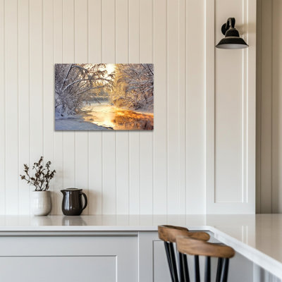 «Winter Tree Wall Art - Snowy River Winter», décoration murale, paysage d'hiver au pays des merveilles, impression sur toile pour salon