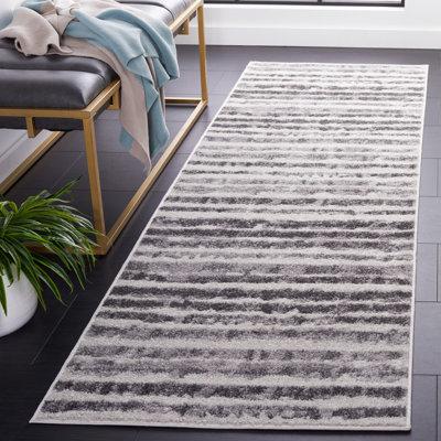 Bethlyn Striped Ivory/Charcoal Area Rug