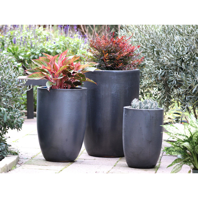 Ensemble de pots à fleurs en argile 3 pièces Le Beau, Noir mat