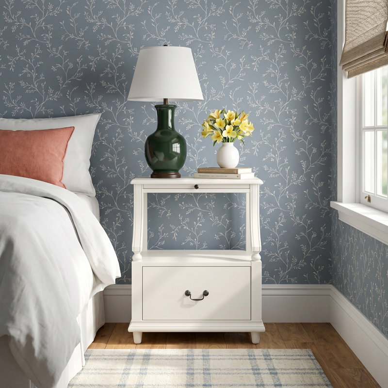 Aberdale 24 in. W 1 - Drawer Marble Top Nightstand, White, White