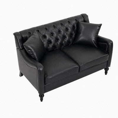 PU Leather Loveseat Sofa, Tufted 2‑Seater Couch with Solid Wood Frame & Birch Wood Legs, Upholstered Loveseat for Living Room, 3 Colors Available