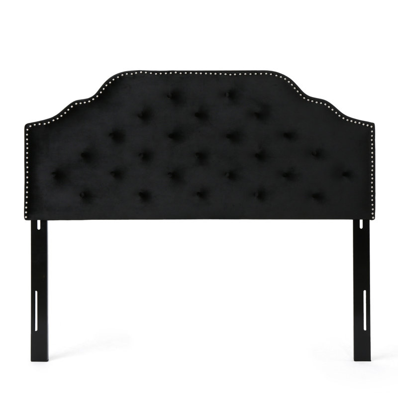 Queen & Full Sized Headboard - Velvet Covering With Button Diamond Stitch And Charming Nailhead Accents, Assembly Required Black Modern Design Stylish Details, Necessary