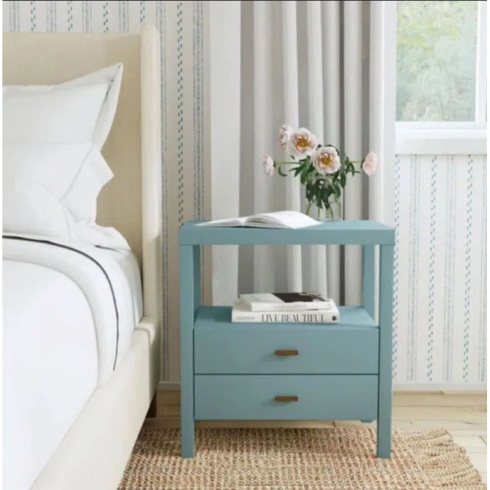Francisca 2 - Drawer Solid Wood Nightstand, Blue