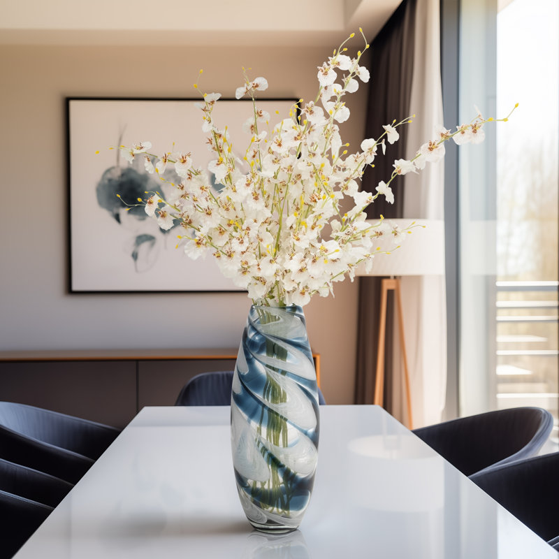 Catalina Coastal Blue Glass Swirl Vase, 17" H x 7" W x 7" D