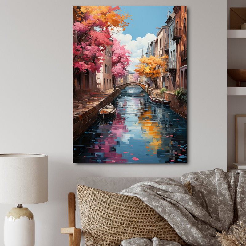 «Beige Canal Vibrant Waterway Bold II», art mural sur toile Cityscapes, H 20 po x l 12 po x P 1 po, Toile tendue