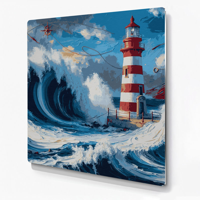Art mural nautique rouge, blanc, bleu et bleu, H 16 po x l 16 po