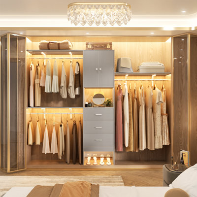 Bedrije 20"-96" Wooden Closet System with Doors and Drawers
