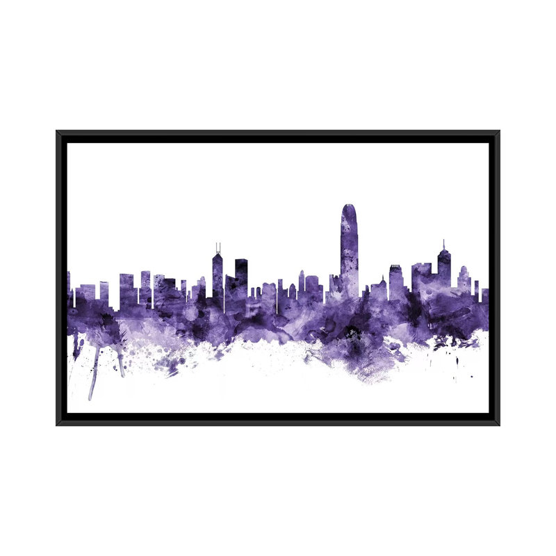 «Hong Kong Skyline» par Michael Tompsett, impression sur toile tendue, H 18 po x l 26 po x P 1,5 po, Toile avec cadre noir