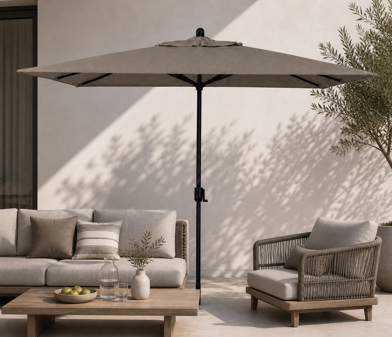 Olivier 116.7'' Outdoor Umbrella, Starring Gray, Spectrum Graphite Sunbrella® Plainweave
