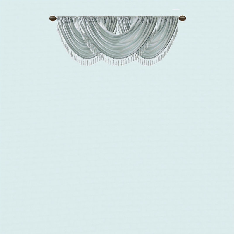 Faux Silk Waterfall Embellished Valance 38X46", Dusty Aqua
