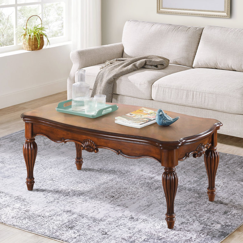 Cherry Brown Vintage Rectangular Coffee Table with Fluted Legs
