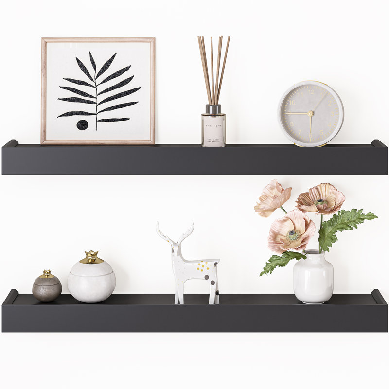 Array 24" W x 4" D Floating Shelves for Wall, Black, 1.75" H x 24" W x 4" D