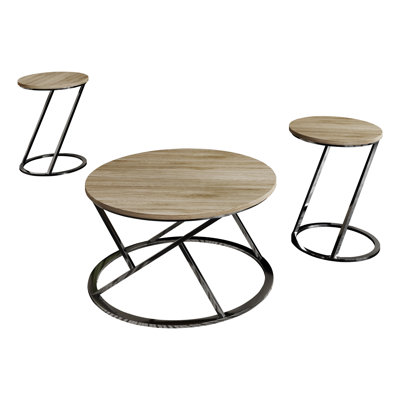 Ensemble de 3 tables basses en métal et chêne brun