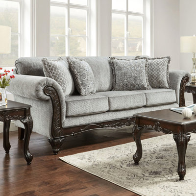 Gray Living Room Furniture With Wood Panels - , , Coffee Table, 2 End Tables Faux Leather Upholstery High Foam Padding 5 Cushion Back