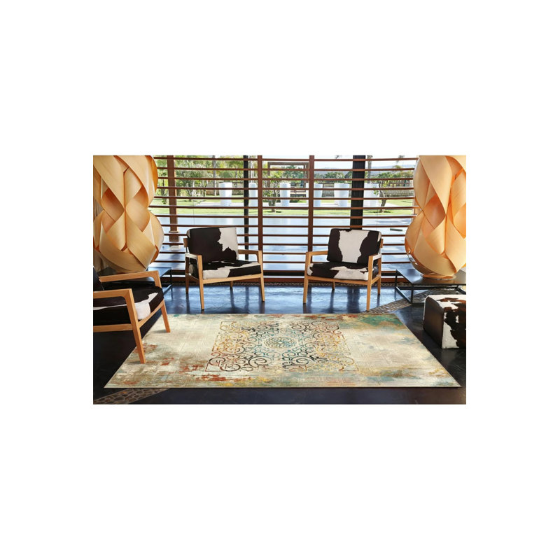 Traditional Woven  Washable Carpet With Checkered Siesta Motif, Rectangle 5' x 9'11"