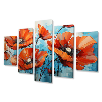 Tranquil Blue and Red Poppies - Poppies Multipanel Wall Art, ensemble