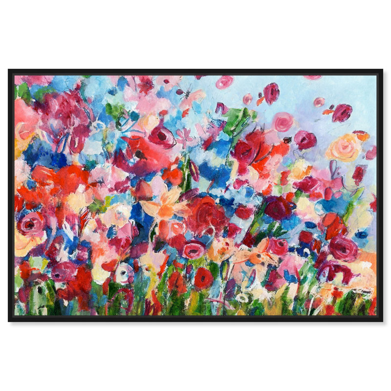 Peinture à fleurs moderne, "Sundays Walk", Toile avec cadre noir, H 10 po x l 15 po x P 1,75 po