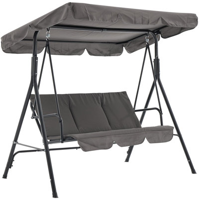 Balancelle d'extérieur 3 places - Auvent réglable, accoudoirs, tissu respirant respirant, structure en acier imperméable, banc oscillant pour jardin, cour, bord de piscine, capacité de 600 lb - Couleur: gris - 10z