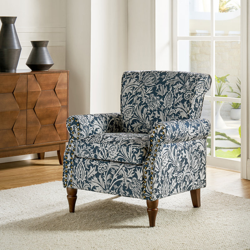 Asul Armchair with Nailhead Trim, Navy Polyester Blend