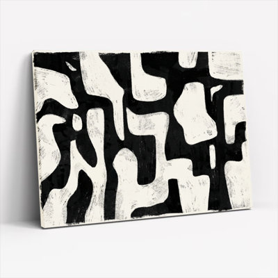 Abstrait noir et blanc à motif géométrique sur toile tendue, reproduction d'art sur toile, ensemble de 1