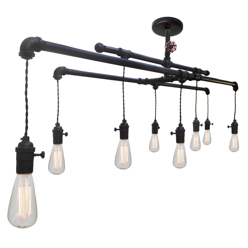 Lustre fantaisie en métal 8 lumières, H 28 po x l 51 po x P 11 po