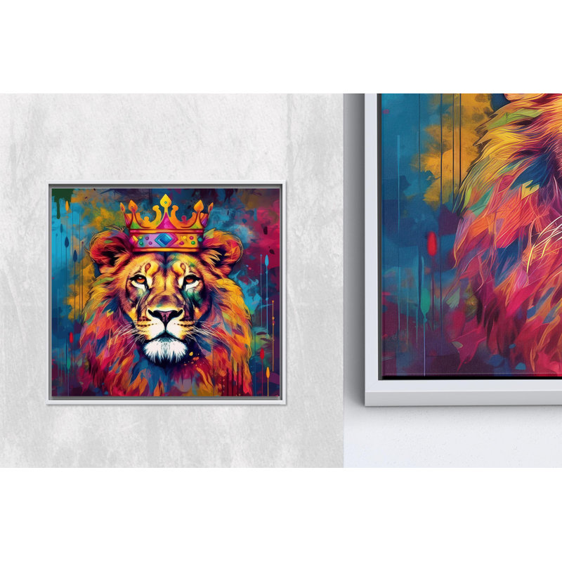 Art sur toile coloré de roi lion: dessin abstrait animal, 1P, H: 31,6 po x l: 31,6 po