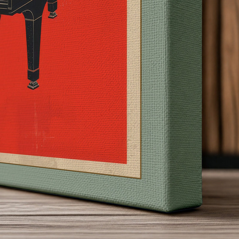 Piano in Red Retro - Wrapped Canvas, 18x12 - 45.7 x 30.5 cm, Sage Border