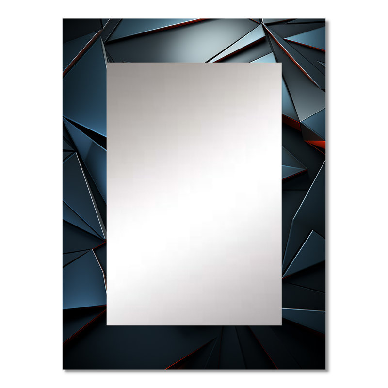Élégance géométrique foncée bleue - miroir mural unique en mosaïque abstraite, miroir moderne et contemporain, impression d'art en métal