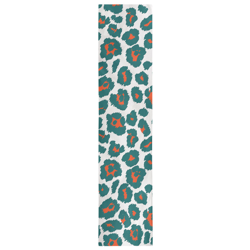 Animal Print Table Runner, 90" x 16", White/Blue/Orange