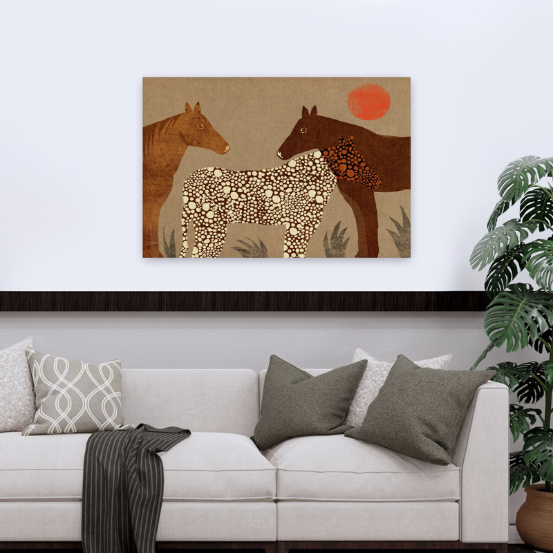 Spotted Foal And Horses Abstract Peaceful Serene Horse Animal Nature Wall Art Print 1 Piece Wrapped Canvas Wall Art