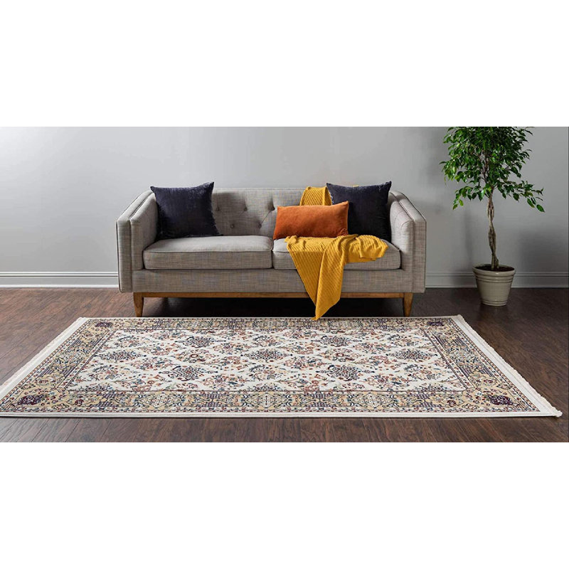Tapis brun / beige / bleu en polypropylène tissé à la machine Khiran