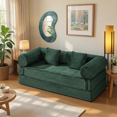 Boneless Foldable Modular Corduroy Sofa Bed, Convertible With Deep Seat And Soft Cushions, No Assembly Required