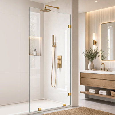 36" W X 80" H Walk-in Frameless Shower Screen With 3/8" (10mm) Clear, Safe Explosion-resistant Tempered Glass Brushed Gold