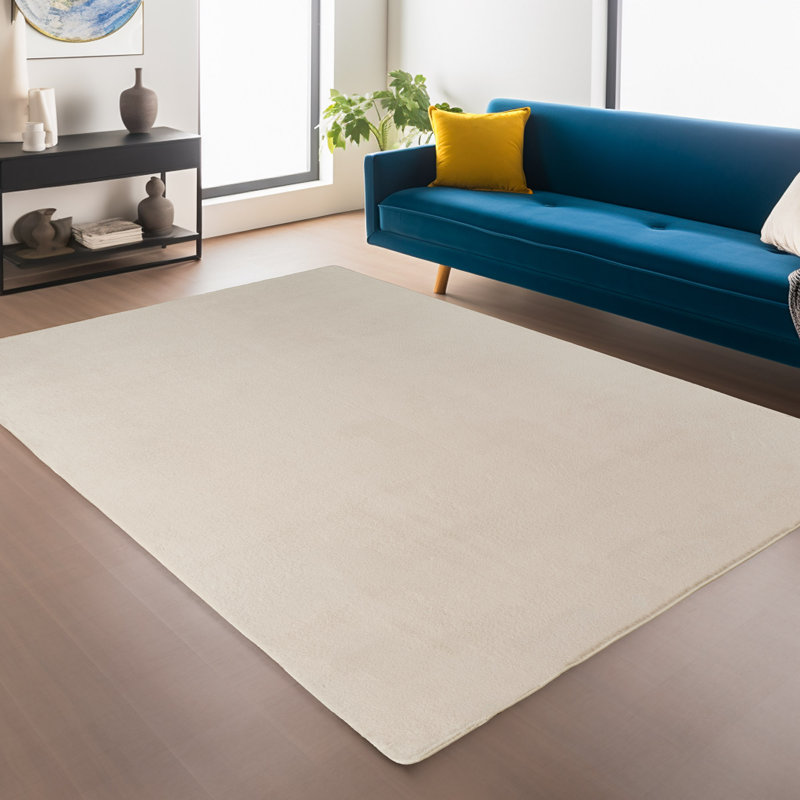 Solid Colour Knitted Area Rug, Cream, Rectangle 60 x 100 cm