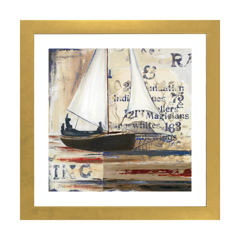 Blue Sailing race I par Patricia Pinto-impression d’art graphique, Papier encadré doré, Blanc, H 24 po x l 24 po x p 1 po